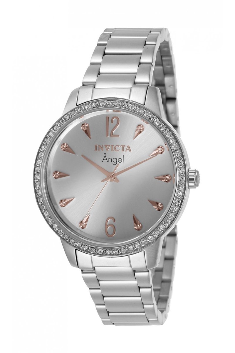 Invicta Angel 31366 Dames Horloge - Waterdicht - Analoog - Quartz Uurwerk - Roestvrij Staal met zilveren Wijzerplaat - 36mm