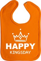 Happy kingsday - drukknoop - stuks 1 - oranje - witte opdruk - king - feest - slabber - koningsdag - slabbetjes - koningsdag kleding - koningsdag accessoires - koningsdag kinderen