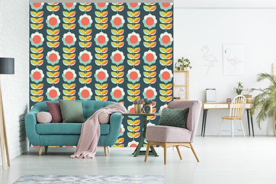 Papier Peint - Papiers Papier peint photo Rétro - Fleurs - Scandinave - Largeur 260 cm x Hauteur 260 cm