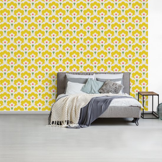 Papier Peint - Papiers Papier peint photo Design - Rétro - Seventies - Jaune - Largeur 295 cm x Hauteur 220 cm
