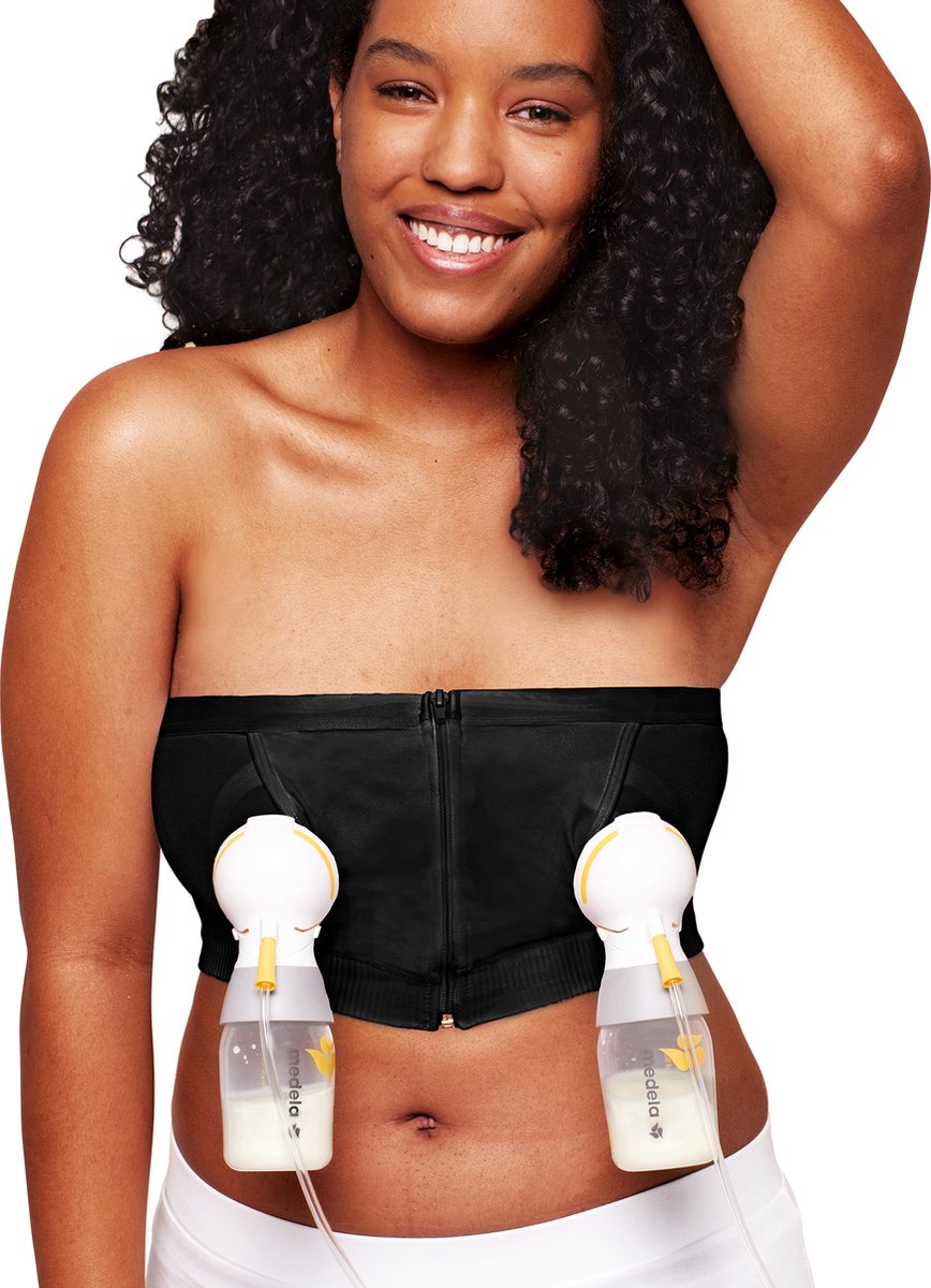 Medela Hands-free™ kolf bh - Kolf bh voor handsfree kolven - Easy Expression bustier - Stretch - Extra zacht - Met ritssluiting - Zwart - Maat S
