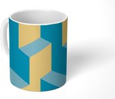 Mok - Koffiemok - Vormen - Geel - Blauw - Design - Patroon - Mokken - 350 ML - Beker - Koffiemokken - Theemok
