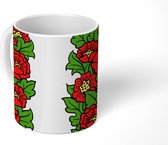 Mok - Koffiemok - Patroon - Bloem - Rood - Mokken - 350 ML - Beker - Koffiemokken - Theemok