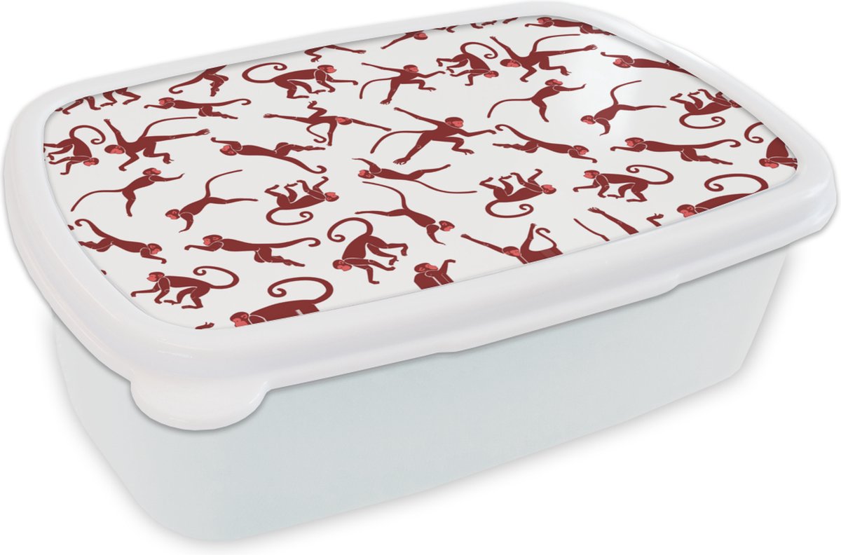 Broodtrommel Wit - Lunchbox - Brooddoos - Patronen - Jungle - Aap - Dier - 18x12x6 cm - Volwassenen