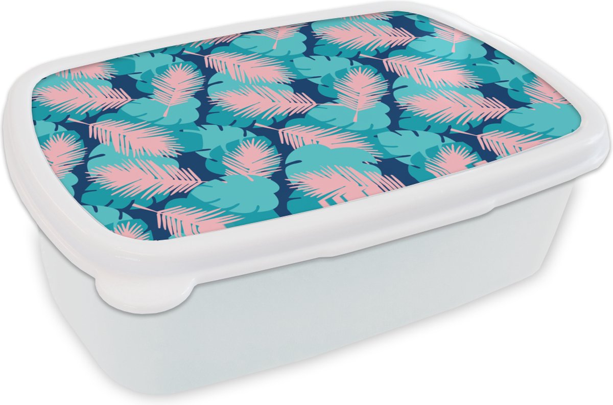 Broodtrommel Wit - Lunchbox - Brooddoos - Patroon - Jungle - Blad - 18x12x6 cm - Volwassenen