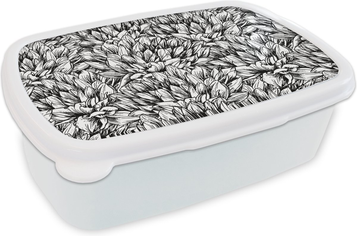 Broodtrommel Wit - Lunchbox - Brooddoos - Bloemen - Zentangle - Patronen - 18x12x6 cm - Volwassenen