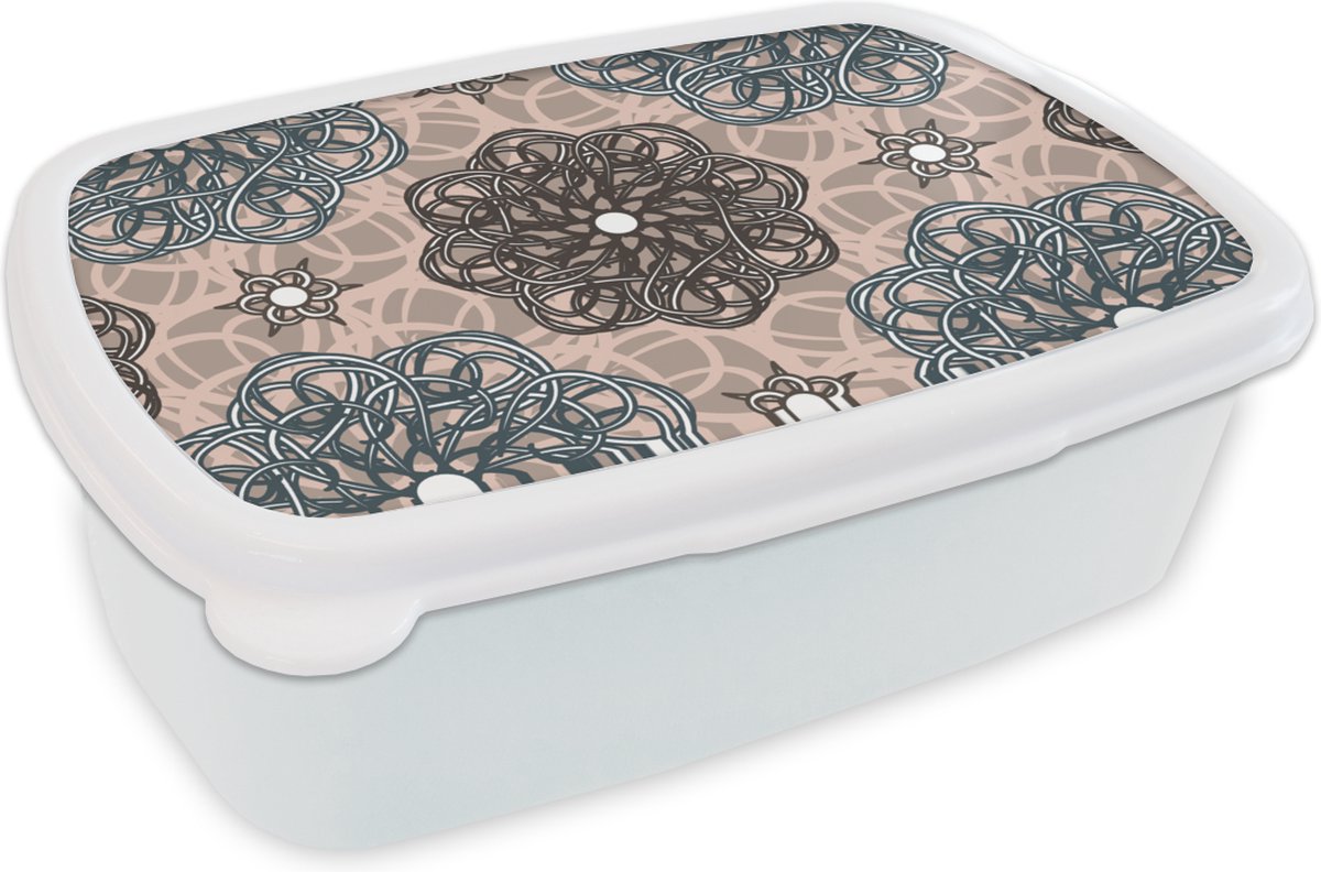 Broodtrommel Wit - Lunchbox - Brooddoos - Patronen - Abstract - Bloemen - 18x12x6 cm - Volwassenen