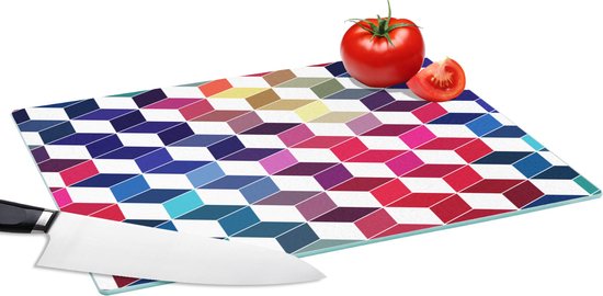 Glazen Snijplank - 39x28 - Design - 3D - Blok - Kleuren - Snijplanken