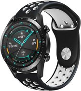 Siliconen Smartwatch bandje - Geschikt voor  Huawei Watch GT sport band - zwart/wit - 42mm - Strap-it Horlogeband / Polsband / Armband