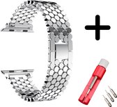 Geschikt voor Apple Watch Bandje Staal Zilver Series 1/2/3/4/5/6/SE/7  - iWatch Stalen band - Vis + toolkit - 42mm - 44mm - 45mm