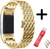 Strap-it stalen draak bandje goud + toolkit geschikt voor Fitbit Charge 3 / 4