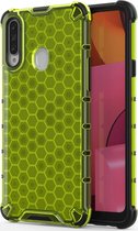 Samsung Galaxy A20s Hoesje - Mobigear - Honeycomb Serie - Hard Kunststof Backcover - Groen - Hoesje Geschikt Voor Samsung Galaxy A20s