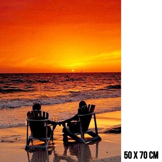 Allernieuwste Canvas Zonsondergang aan Zee - Vakantie - Kleur - 50 x 70 cm