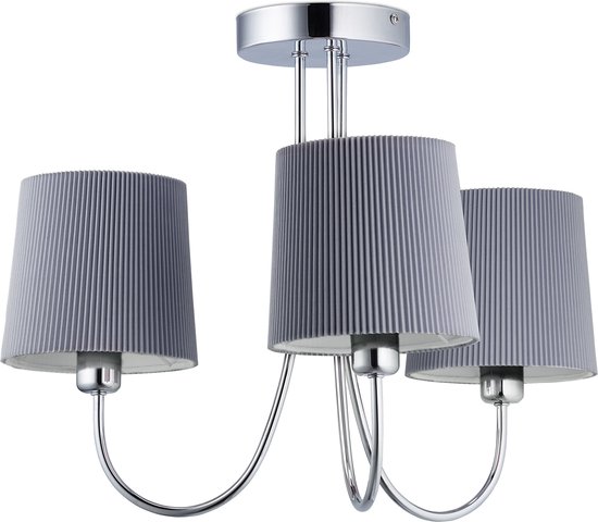 Relaxdays plafondlamp 3-lichts - hanglamp - metaal & katoen - plafondverlichting - vintage - grijs