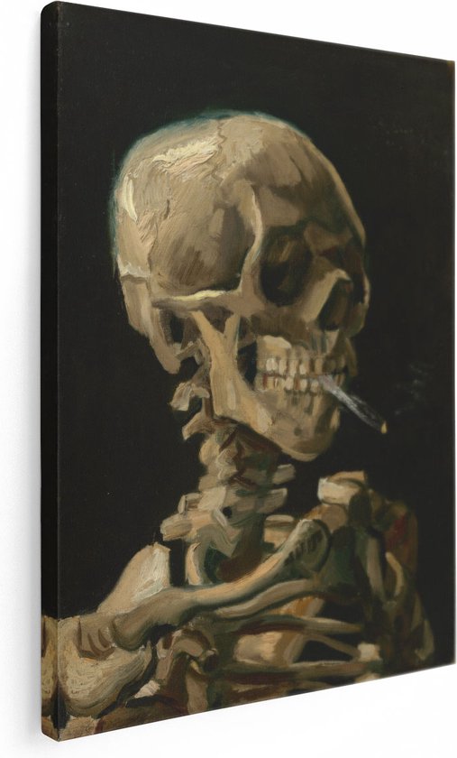 Artaza Canvas Schilderij Kop van een Skelet met een Brandende Sigaret - Vincent van Gogh - 60x80 - Kunst - Canvas Print - Muurdecoratie