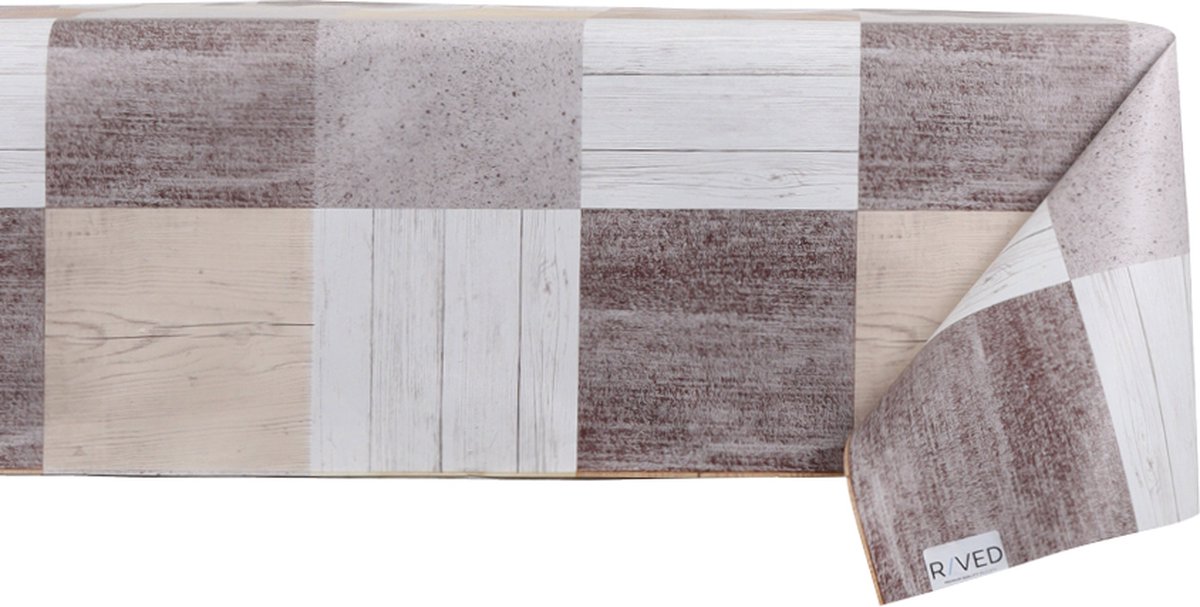 Raved Tafelzeil – 140 cm x 270 cm – Vierkant Hout-design Bruin/Beige – PVC – Afwasbaar