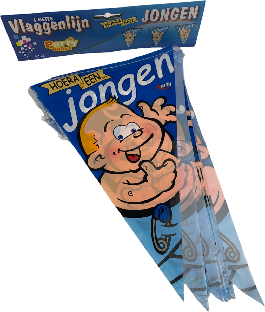 Vlaggenlijn Hoera een jongen / vlaggenslinger baby blauw 6 meter