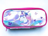 Unicorn etui|mini toilettas|meisjes etui| eenhoorn|school|glanzend|zilver