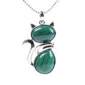 Ketting met kat hanger - Minimalistisch - Natuurlijk kwarts - Roestvrij staal - Speciaal groen - Sieraden