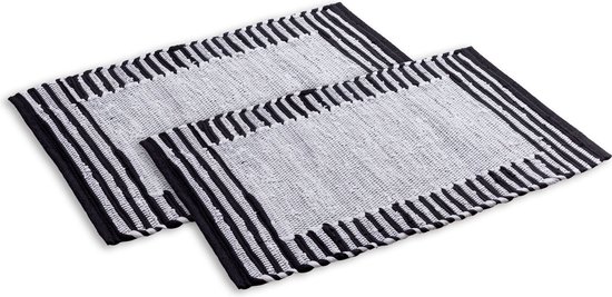 Badmatten - set van 2 - 80 x 50 cm - 100% katoenen badtapijt - Zwart/Wit