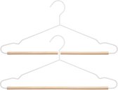 Set van 6x stuks kledinghangers metaal/hout wit 44 x 19 cm - Kledingkast hangers/kleerhangers