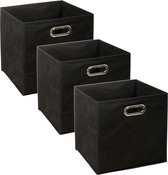 Set van 3x stuks opbergmand/kastmand 29 liter zwart linnen 31 x 31 x 31 cm - Opbergboxen - Vakkenkast manden
