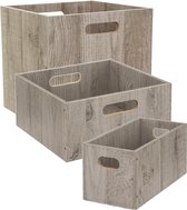 Set van 3x stuks opbergmanden/kastmanden 7/14/29 liter grijs van hout 31 cm - Opbergboxen - Vakkenkast manden