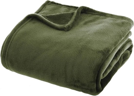 Foto: Fleece deken fleeceplaid olijf groen 130 x 180 cm polyester bankdeken fleece deken fleece plaid