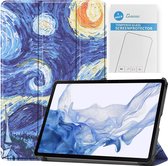 Tablet hoes & 2-Pack Screenprotector geschikt voor Samsung Galaxy Tab S8 - 11 Inch - Auto Wake/Sleep functie - Sterrenhemel