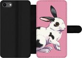 Bookcase Geschikt voor iPhone 7 telefoonhoesje - Konijn met roze achtergrond - Met vakjes - Wallet case met magneetsluiting