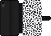Bookcase Geschikt voor iPhone XR telefoonhoesje - Panterprint - Grijs - Abstract - Met vakjes - Wallet case met magneetsluiting