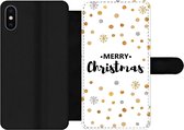 Bookcase Geschikt voor iPhone XS Max telefoonhoesje - Merry Christmas - Kerst - Goud - Quotes - Spreuken - Met vakjes - Wallet case met magneetsluiting