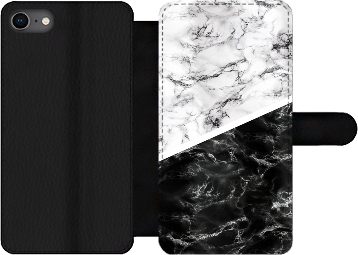 Telefoonhoesje Geschikt voor iPhone 7 telefoonhoesje - Marmer print - Chic - Collage - Met vakjes - Wallet case met magneetsluiting