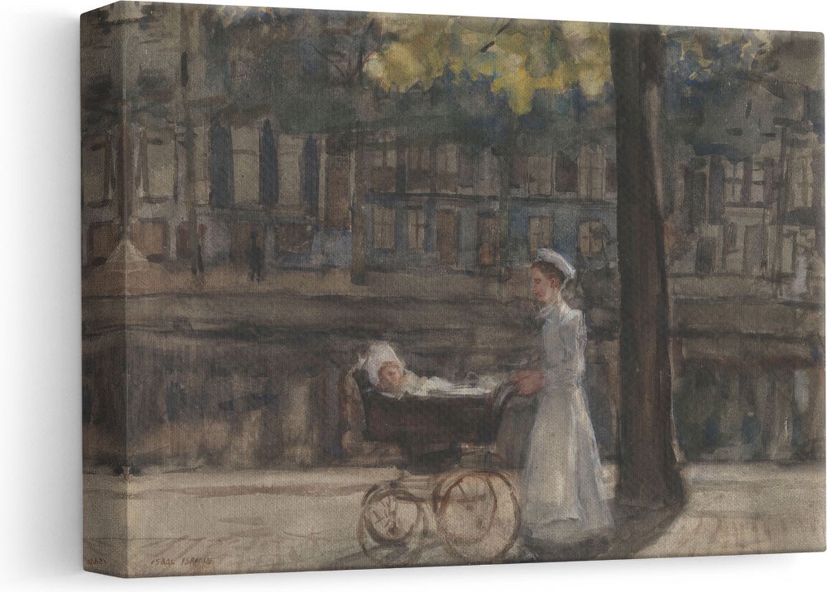 Artaza Canvas Schilderij Dienstmeisje met Kinderwagen op de Keizersgracht - Isaac Israels - 30x20 - Klein - Kunst - Canvas Print