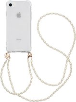 iMoshion Hoesje Geschikt voor iPhone 7 / 8 / SE (2020) / SE (2022) Hoesje Met Koord - iMoshion Backcover met koord + armband - Parels - Transparant