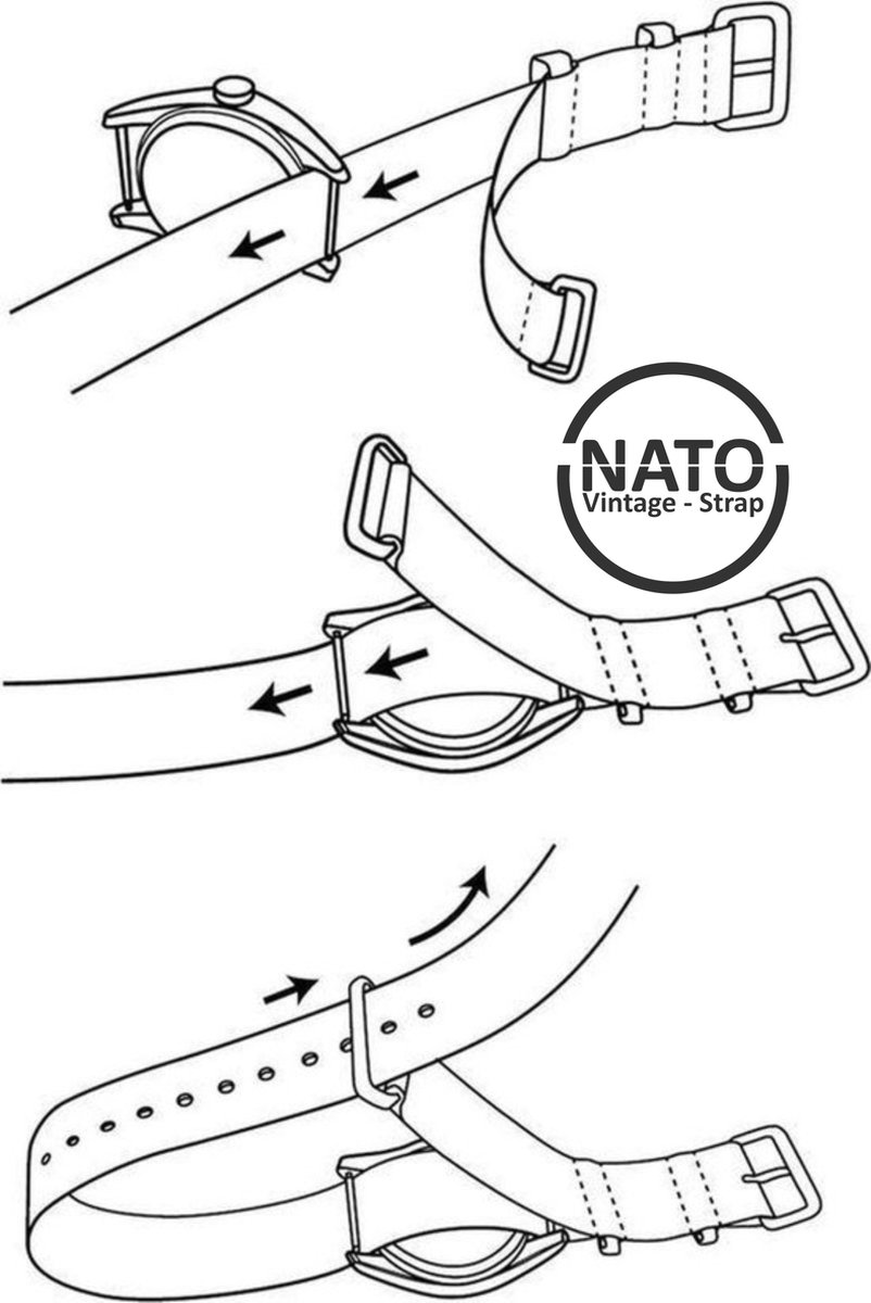 Bracelet Nato Premium 18 mm Zwart Crème rayé Vintage James Bond