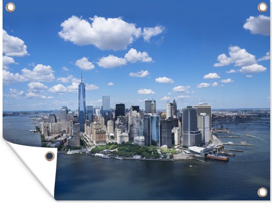 Tuinschilderij New York - Manhattan - Skyline - 80x60 cm - Tuinposter - Tuindoek - Buitenposter