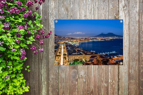 Poster Ciel bleu sur la mer et sur le jardin italien de Naples 90x60 cm - Toile de jardin / Toile d'extérieur / Peintures pour l'extérieur (décoration de jardin)