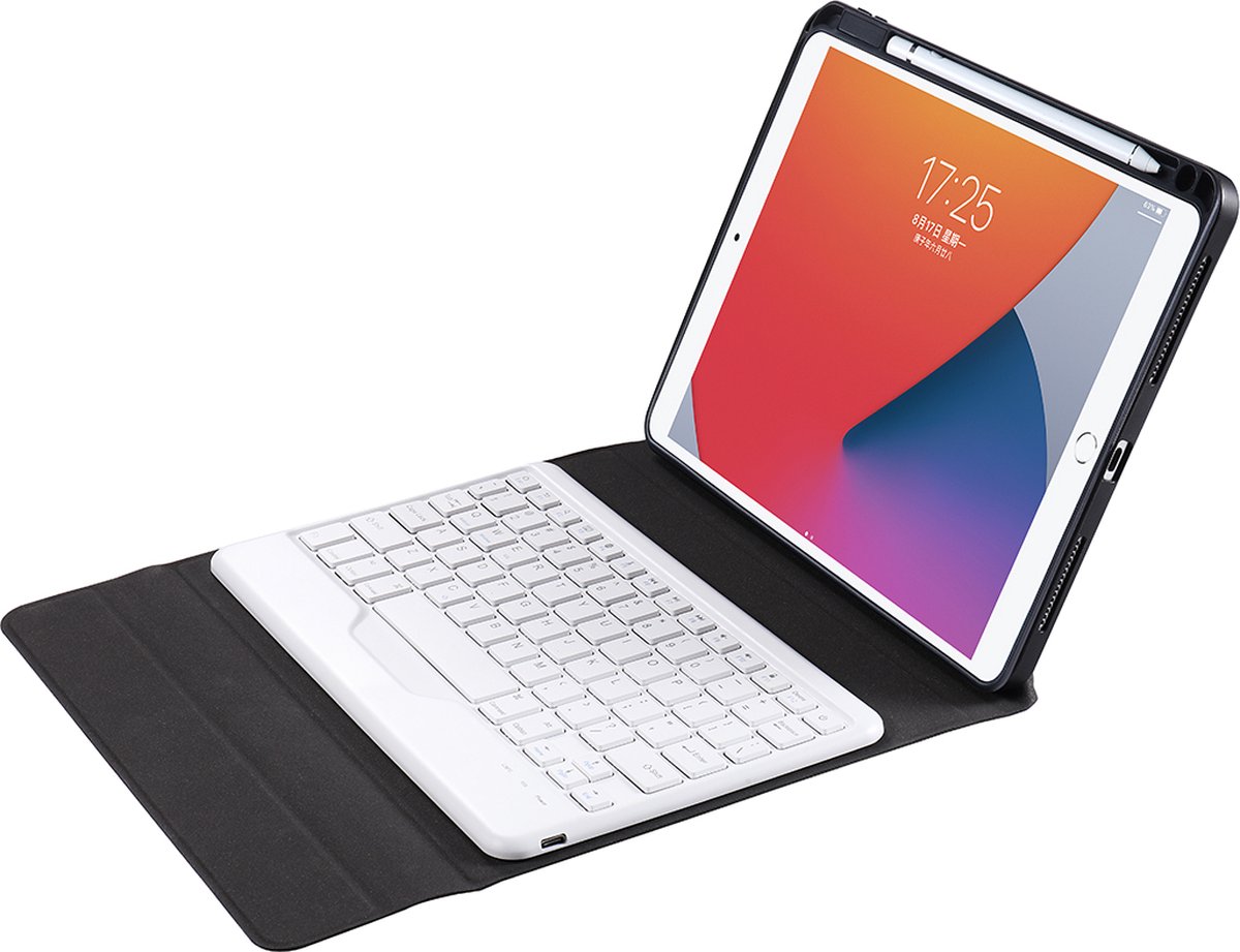 Tablet Toetsenbord Hoes geschikt voor Apple iPad 9.7 (2018) - Met Draadloos Bluetooth Keyboard en Stylus pen houder - Wit