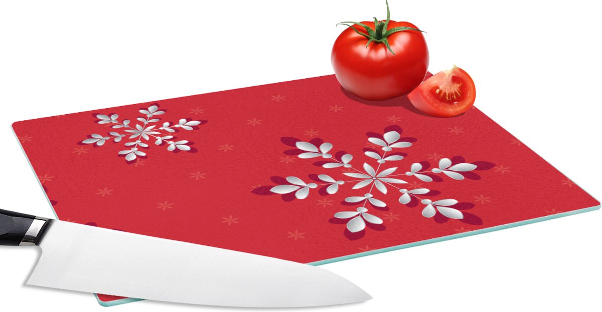 Glazen Snijplank - 28x20 - Patronen - Kerst - Zilver - Planten - Snijplanken Glas