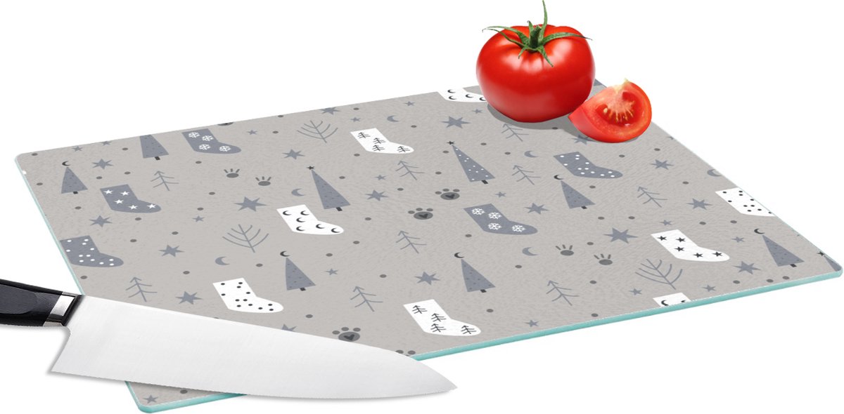 Glazen Snijplank - 39x28 - Sokken - Patronen - Kerst - Snijplanken Glas