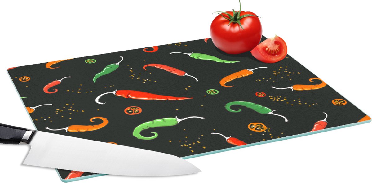 Glazen Snijplank - 39x28 - Peper - Patronen - Zaden - Snijplanken Glas