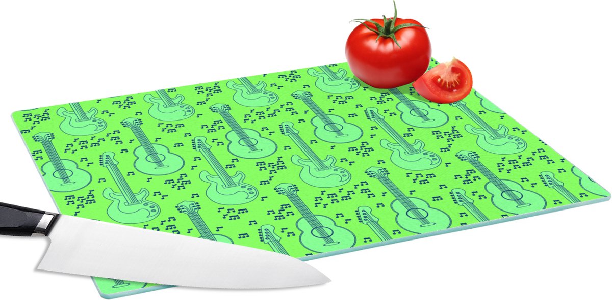 Glazen Snijplank - 39x28 - Gitaar - Patronen - Groen - Snijplanken Glas