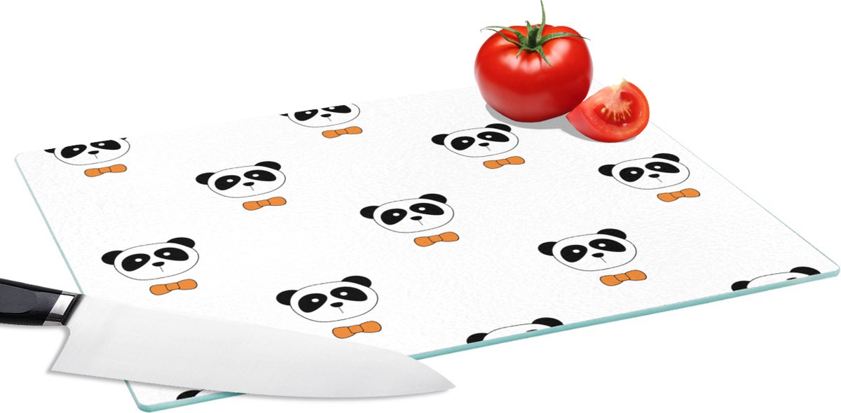 Glazen Snijplank - 39x28 - Panda - Zwart - Wit - Patroon - Snijplanken Glas