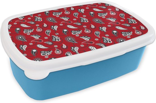 Foto: Broodtrommel blauw lunchbox brooddoos bandana flora retro design 18x12x6 cm kinderen jongen