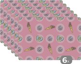 Placemat - Placemats kunststof - Donuts - Kawaii - Patronen - Pastel - 45x30 cm - 6 stuks - Hittebestendig - Anti-Slip - Onderlegger - Afneembaar