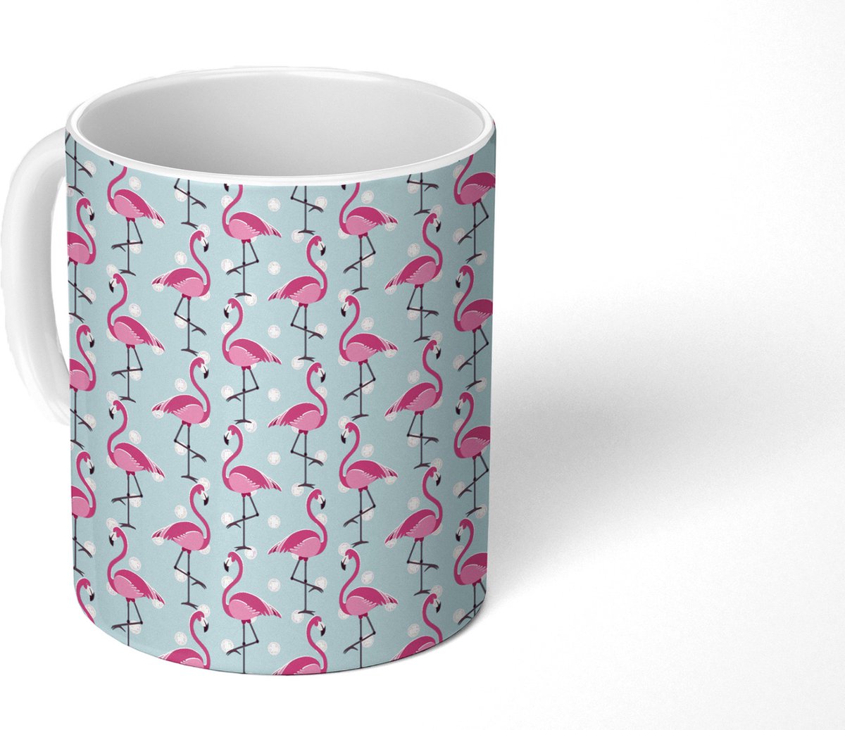 Mok - Koffiemok - Flamingo - Stippen - Dieren - Patroon - Mokken - 350 ML - Beker - Koffiemokken - Theemok