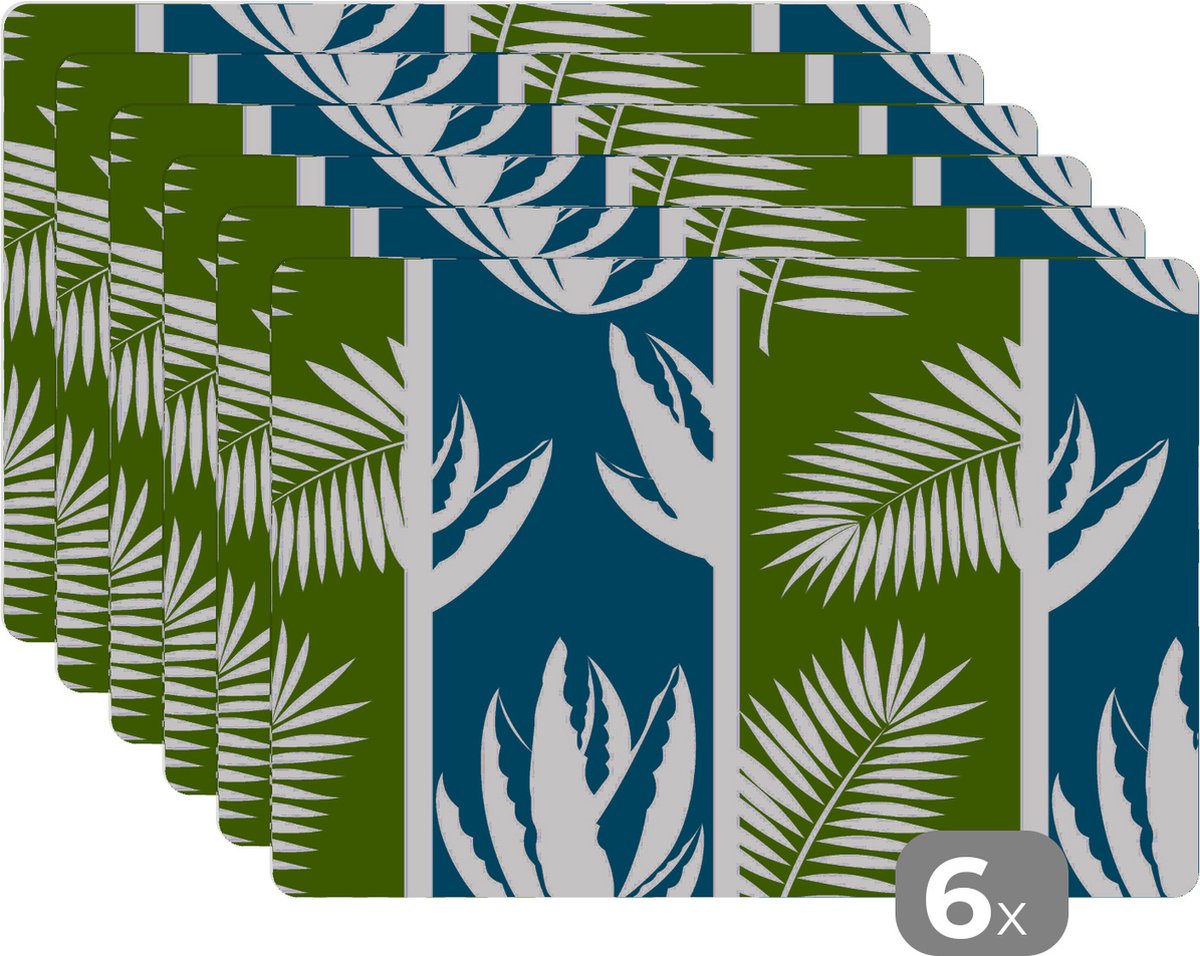 Placemat - Placemats kunststof - Bladeren - Tropisch - Design - Hawaii - 45x30 cm - 6 stuks - Hittebestendig - Anti-Slip - Onderlegger - Afneembaar