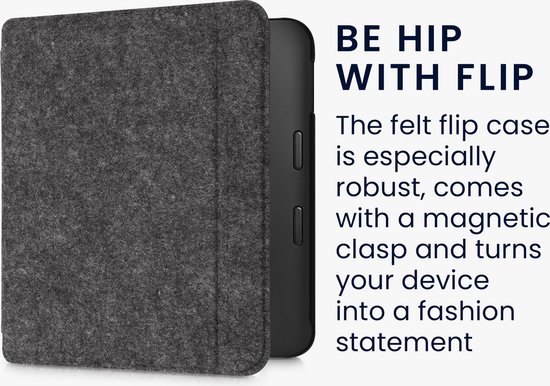 kwmobile hoes geschikt voor Kobo Libra 2 - e-reader beschermhoes van vilt - donkergrijs van Merkloos — afbeelding 2
