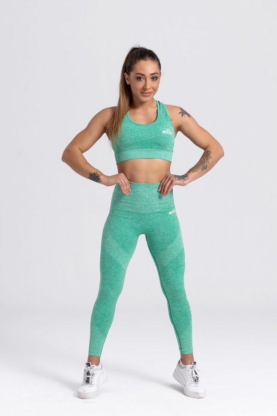 Mives® Sportlegging en Top - Yoga - Fitness set - Scrunch Butt - Dames Legging - Sportkleding SET - Fashion legging - Broeken - Gym Sports - Legging Fitness Wear - High Waist - GROEN - maat L - BRA